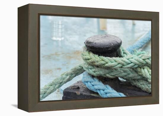 Rope anchoring boat, Klaipeda, Lithuania-Keren Su-Framed Premier Image Canvas