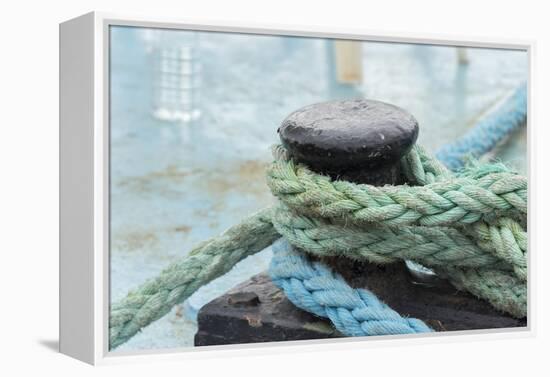 Rope anchoring boat, Klaipeda, Lithuania-Keren Su-Framed Premier Image Canvas