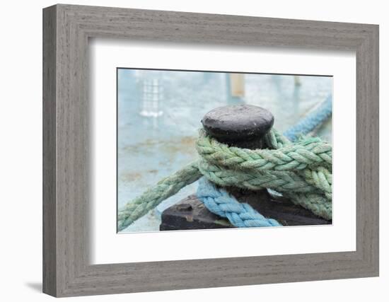 Rope anchoring boat, Klaipeda, Lithuania-Keren Su-Framed Photographic Print