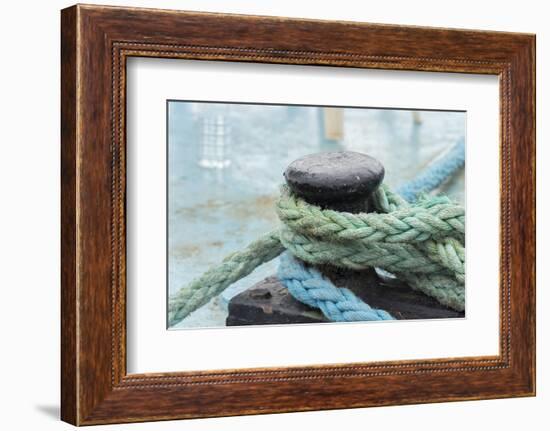 Rope anchoring boat, Klaipeda, Lithuania-Keren Su-Framed Photographic Print