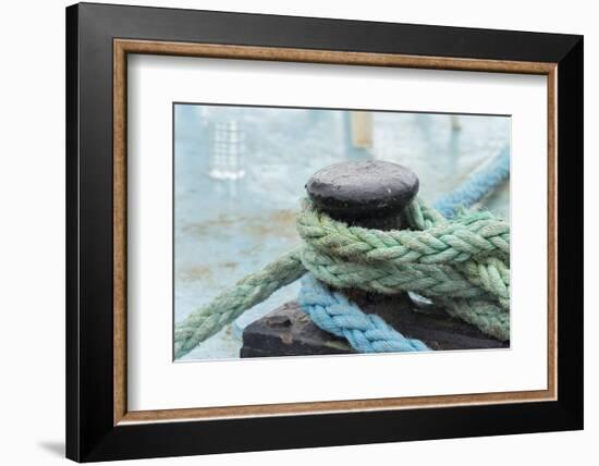 Rope anchoring boat, Klaipeda, Lithuania-Keren Su-Framed Photographic Print