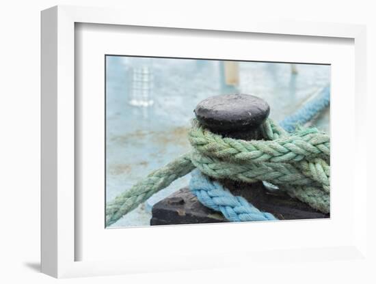 Rope anchoring boat, Klaipeda, Lithuania-Keren Su-Framed Photographic Print