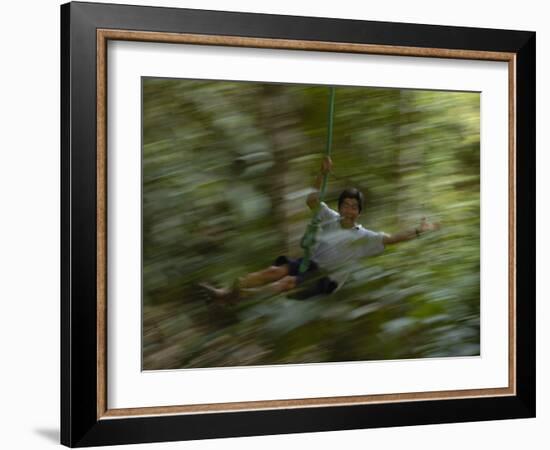 Rope Swing in the Jungle, Napo River Region, Amazon Rain Forest, Ecuador-Pete Oxford-Framed Photographic Print