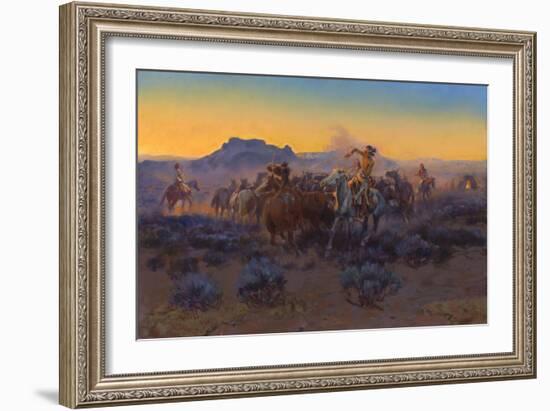 Roping Fresh Mounts, 1918 (Oil on Canvas)-Charles Marion Russell-Framed Giclee Print