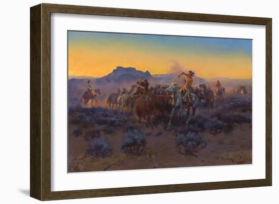 Roping Fresh Mounts, 1918 (Oil on Canvas)-Charles Marion Russell-Framed Giclee Print