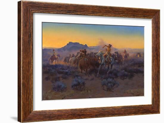 Roping Fresh Mounts, 1918 (Oil on Canvas)-Charles Marion Russell-Framed Giclee Print