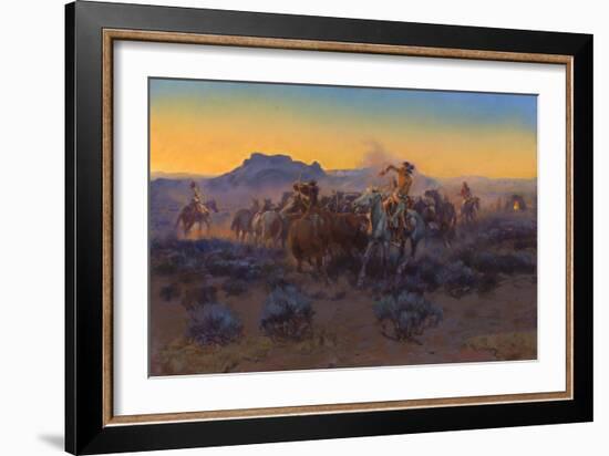 Roping Fresh Mounts, 1918 (Oil on Canvas)-Charles Marion Russell-Framed Giclee Print