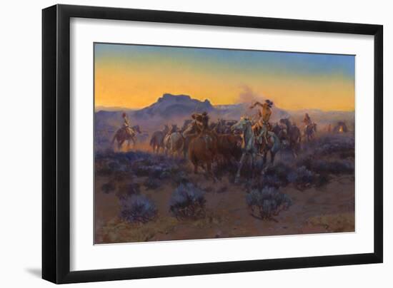 Roping Fresh Mounts, 1918 (Oil on Canvas)-Charles Marion Russell-Framed Giclee Print