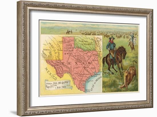 Roping Longhorn, Map-null-Framed Art Print