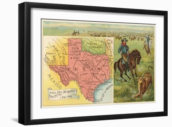 Roping Longhorn, Map-null-Framed Art Print