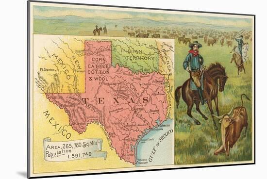 Roping Longhorn, Map-null-Mounted Art Print