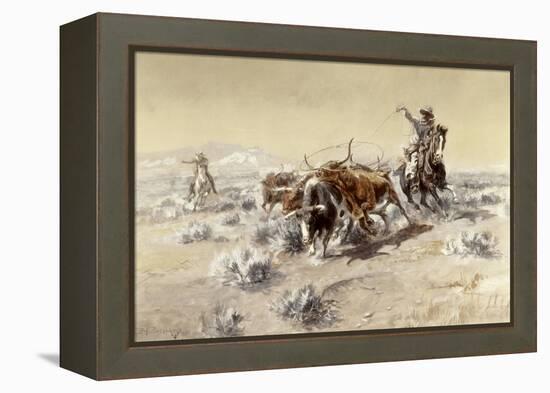 Roping the Longhorns-Charles Marion Russell-Framed Premier Image Canvas