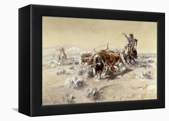 Roping the Longhorns-Charles Marion Russell-Framed Premier Image Canvas