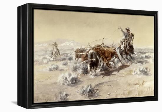 Roping the Longhorns-Charles Marion Russell-Framed Premier Image Canvas