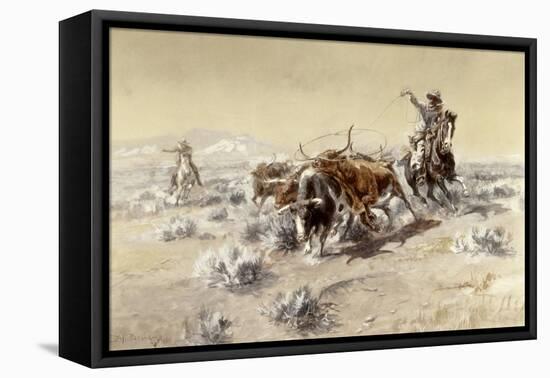 Roping the Longhorns-Charles Marion Russell-Framed Premier Image Canvas