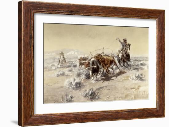 Roping the Longhorns-Charles Marion Russell-Framed Giclee Print