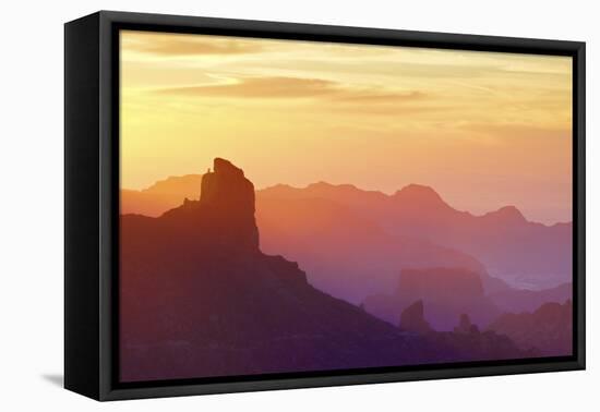 Roque Bentayga at sunset, Gran Canaria, Canary Islands, Spain, Atlantic Ocean, Europe-Neil Farrin-Framed Premier Image Canvas