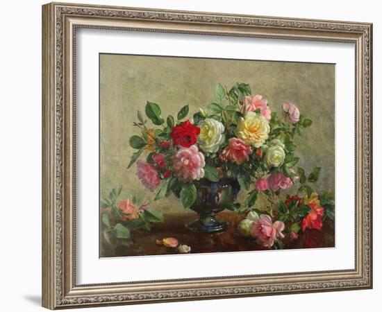 Rose Bowl Filled with Roses-Albert Williams-Framed Giclee Print