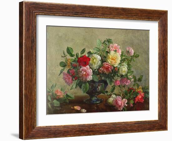 Rose Bowl Filled with Roses-Albert Williams-Framed Giclee Print