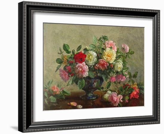 Rose Bowl Filled with Roses-Albert Williams-Framed Giclee Print