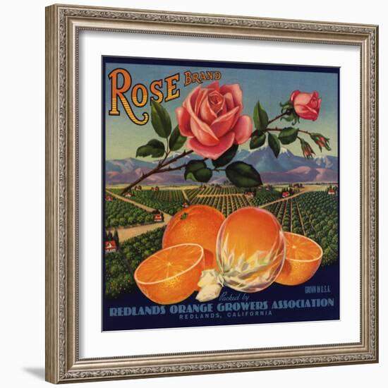 Rose Brand - Redlands, California - Citrus Crate Label-Lantern Press-Framed Art Print