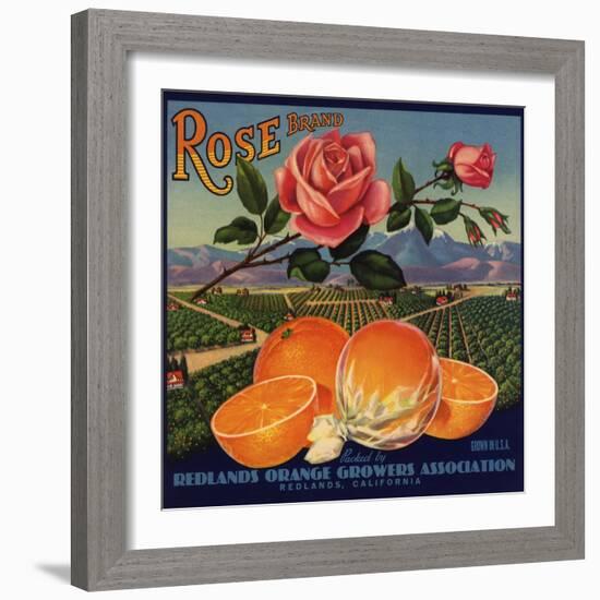 Rose Brand - Redlands, California - Citrus Crate Label-Lantern Press-Framed Art Print