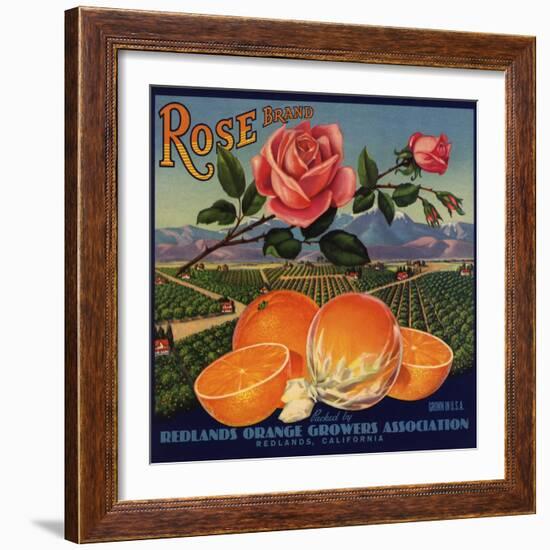 Rose Brand - Redlands, California - Citrus Crate Label-Lantern Press-Framed Art Print