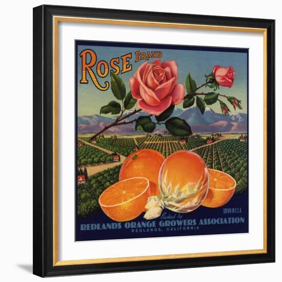 Rose Brand - Redlands, California - Citrus Crate Label-Lantern Press-Framed Art Print