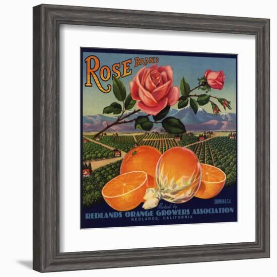 Rose Brand - Redlands, California - Citrus Crate Label-Lantern Press-Framed Art Print