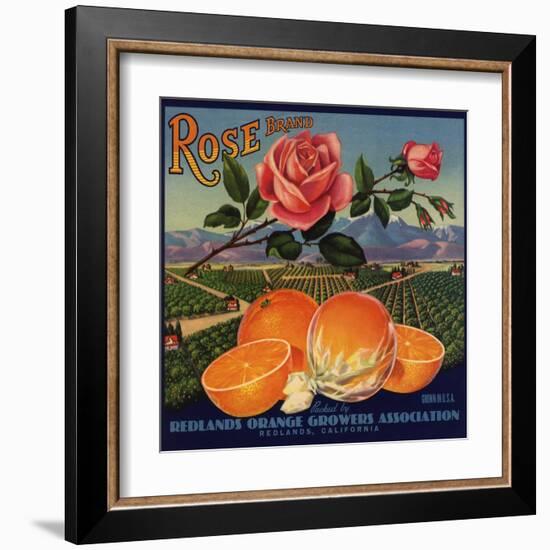 Rose Brand - Redlands, California - Citrus Crate Label-Lantern Press-Framed Art Print