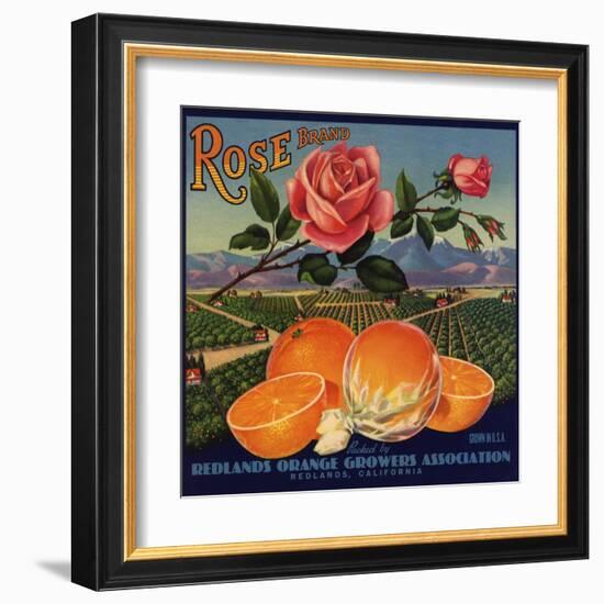 Rose Brand - Redlands, California - Citrus Crate Label-Lantern Press-Framed Art Print