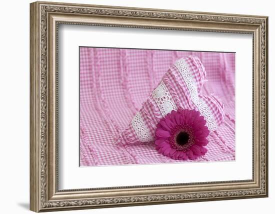 Rose Gerbera Blossom with Heart Made of Fabric-Andrea Haase-Framed Photographic Print