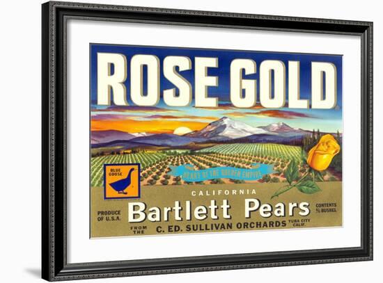 Rose Gold Pear Crate Label-null-Framed Art Print