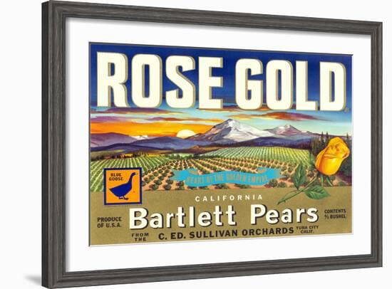 Rose Gold Pear Crate Label-null-Framed Art Print