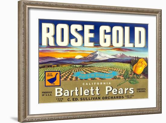 Rose Gold Pear Crate Label-null-Framed Art Print