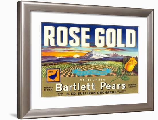 Rose Gold Pear Crate Label-null-Framed Art Print
