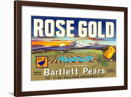 Rose Gold Pear Crate Label-null-Framed Art Print