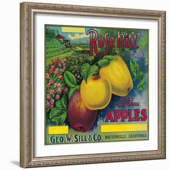 Rose Hill Apple Crate Label - Watsonville, CA-Lantern Press-Framed Art Print