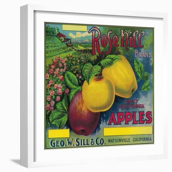 Rose Hill Apple Crate Label - Watsonville, CA-Lantern Press-Framed Art Print