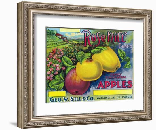 Rose Hill Brand Apple Label, Watsonville, California-Lantern Press-Framed Art Print