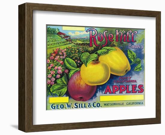 Rose Hill Brand Apple Label, Watsonville, California-Lantern Press-Framed Art Print