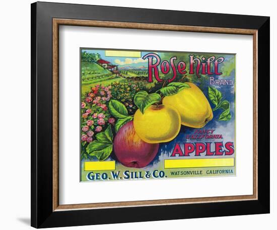 Rose Hill Brand Apple Label, Watsonville, California-Lantern Press-Framed Art Print