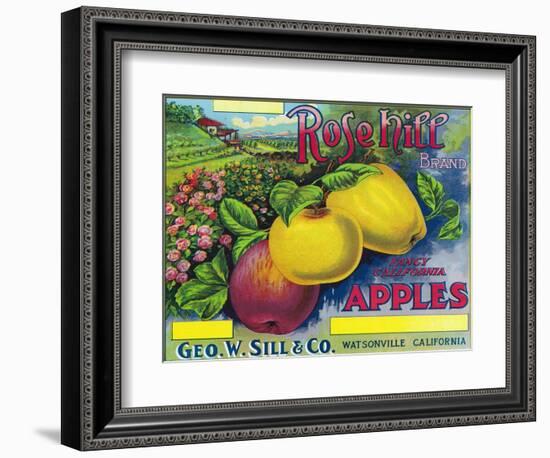 Rose Hill Brand Apple Label, Watsonville, California-Lantern Press-Framed Art Print