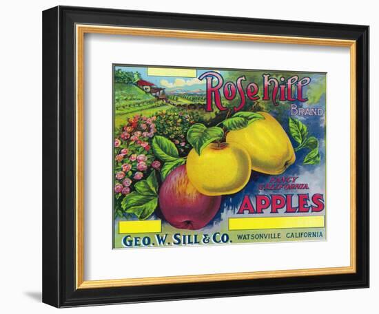 Rose Hill Brand Apple Label, Watsonville, California-Lantern Press-Framed Art Print