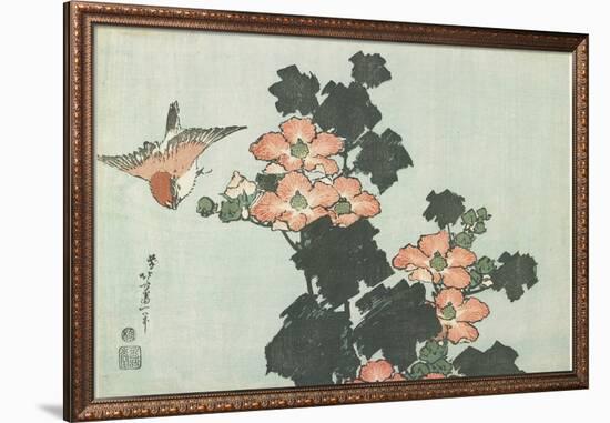 Rose Mallow and Sparrow, C. 1832-Katsushika Hokusai-Framed Giclee Print