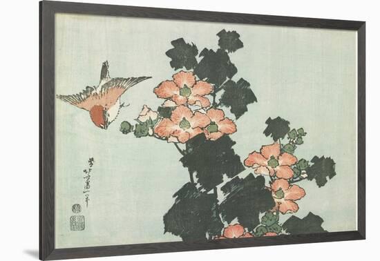 Rose Mallow and Sparrow, C. 1832-Katsushika Hokusai-Framed Giclee Print