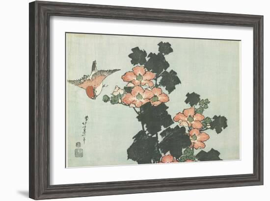 Rose Mallow and Sparrow, C. 1832-Katsushika Hokusai-Framed Giclee Print