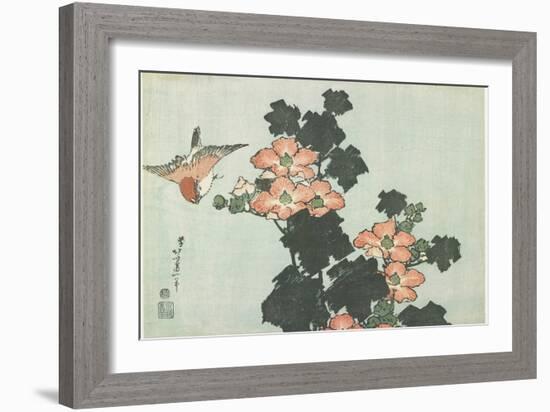 Rose Mallow and Sparrow, C. 1832-Katsushika Hokusai-Framed Giclee Print