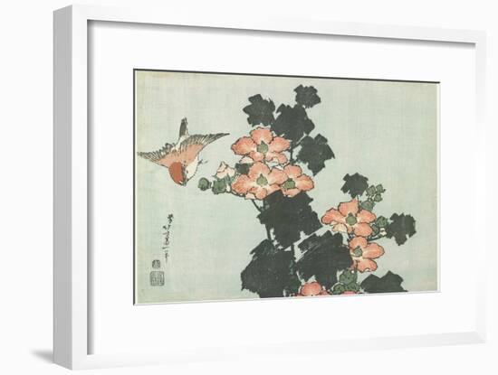 Rose Mallow and Sparrow, C. 1832-Katsushika Hokusai-Framed Giclee Print