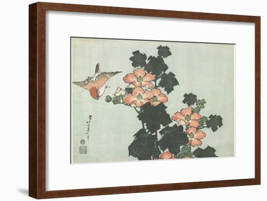 Rose Mallow and Sparrow, C. 1832-Katsushika Hokusai-Framed Giclee Print